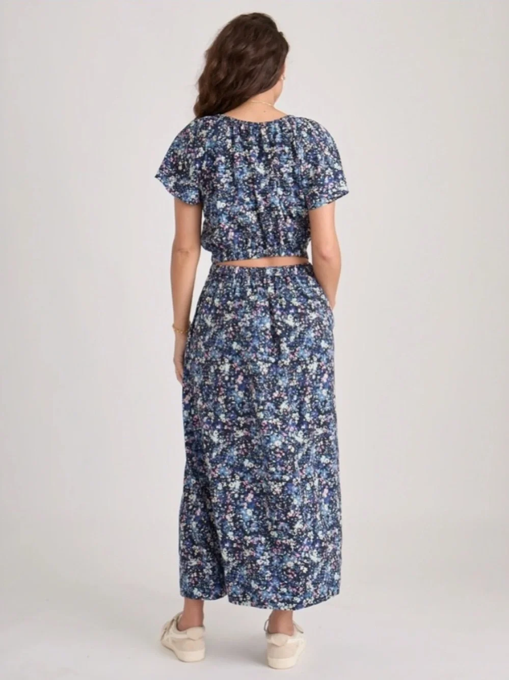 Marine Layer Charlotte Midi Dress Flutter Sleeve Medium Peek-a-boo back Floral - Picture 4 of 12